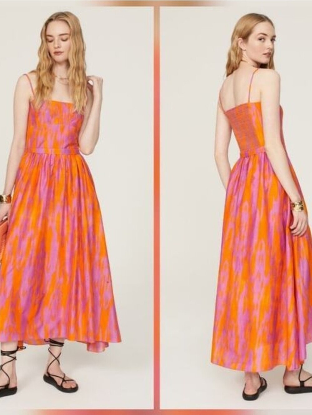 Maria Cher Targatal Midi Dress Cotton A-line Sleeveless Square Neck Size S